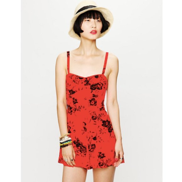 Free People Pants - Free People 'Candy Pin-Up' Red Floral Print Romper